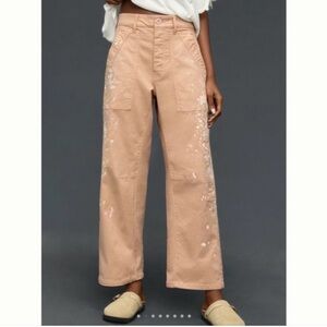 PILCRO Paint-Splatter Barrel Leg Utility Pants - Dusty Rose/Tan Size 29